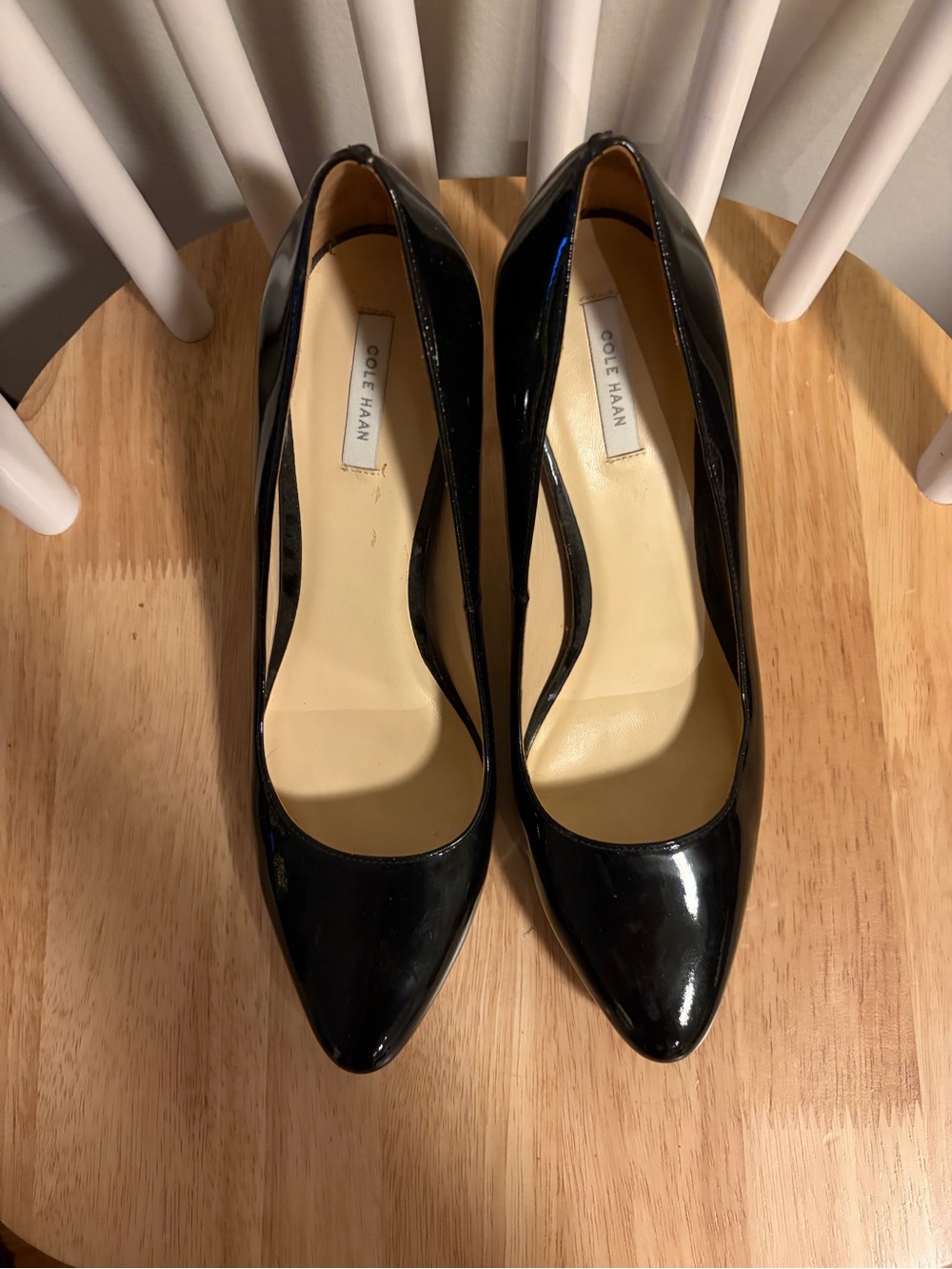 Cole Haan Black Patent Pointed Toe Pumps